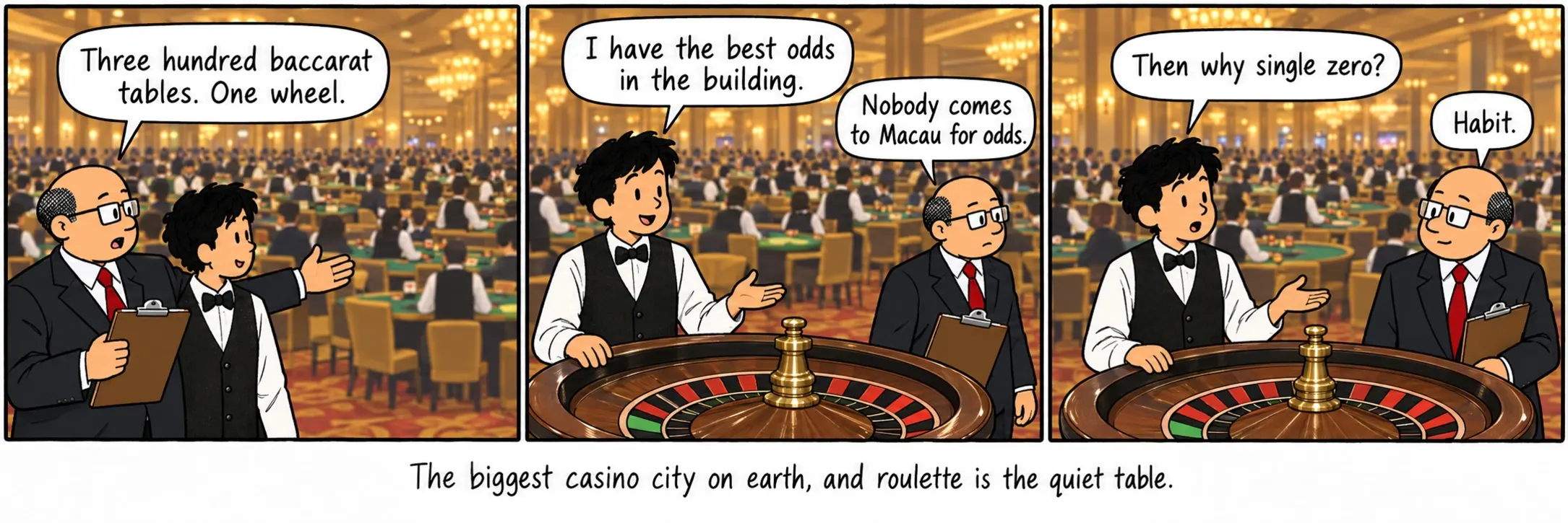A maior cidade de casinos da Terra, e a roleta é a mesa silenciosa.