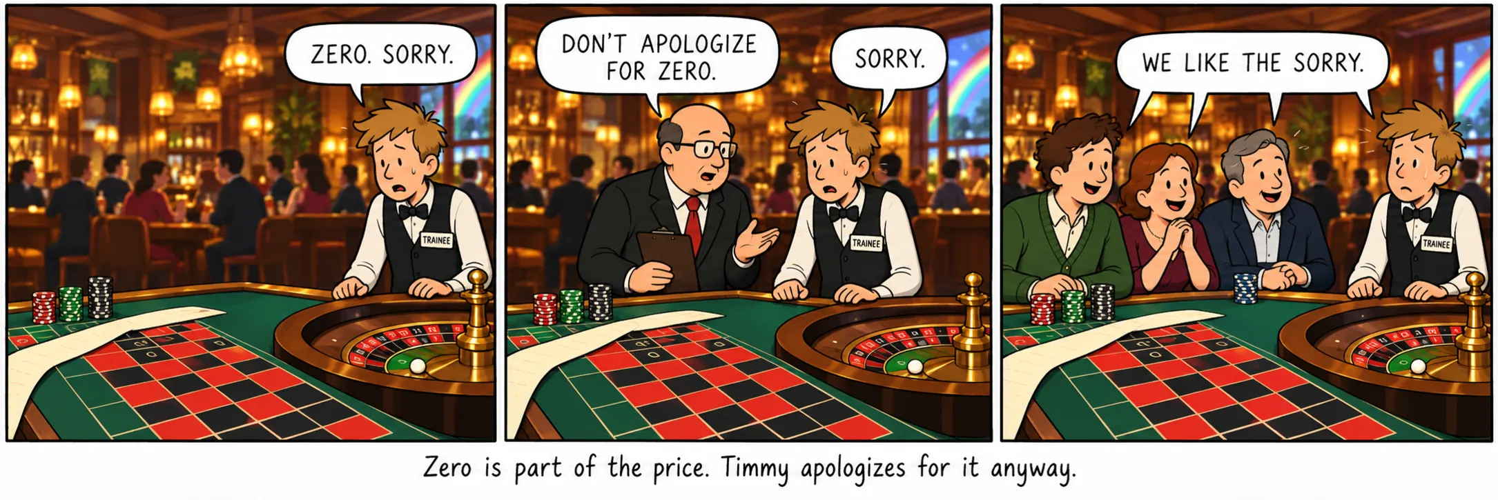O zero faz parte do preço. Timmy pede desculpa por ele na mesma.