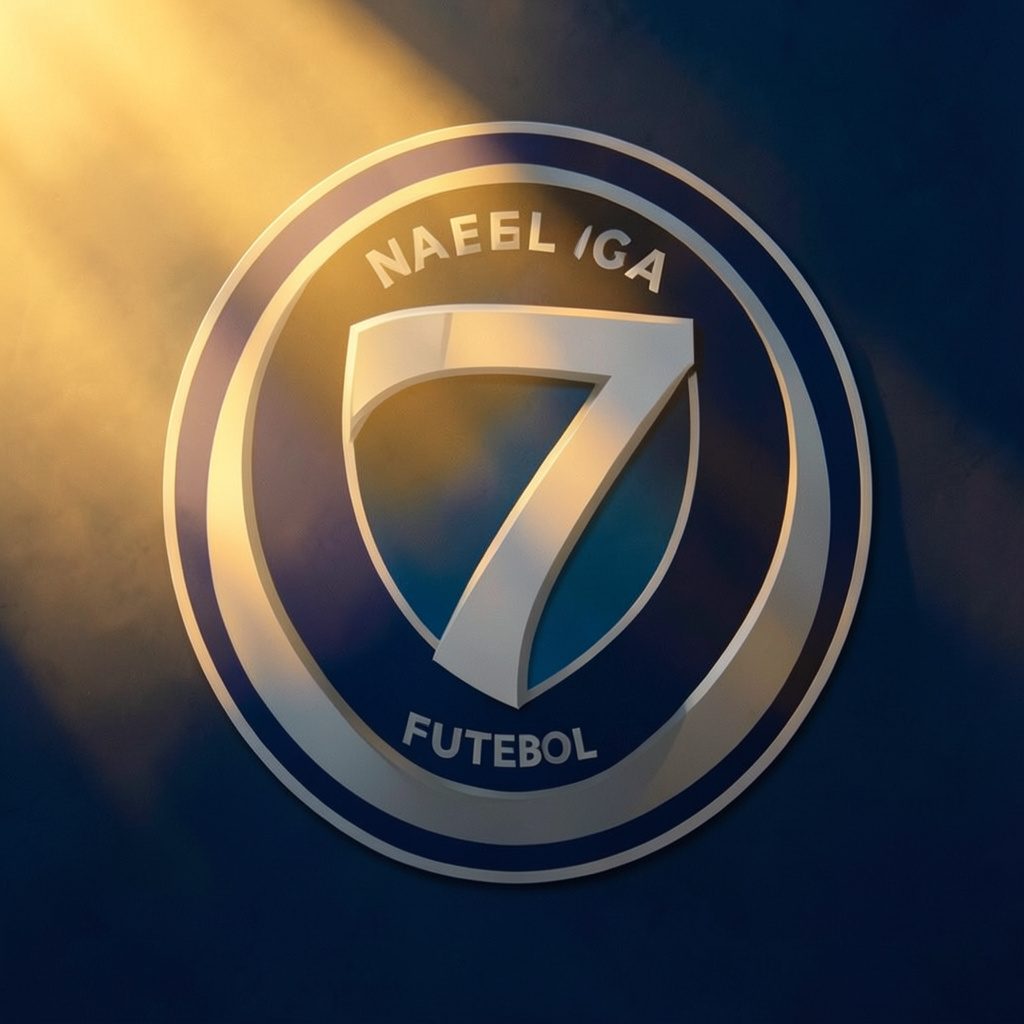 Logótipo da Superliga Nacional Futebol 7 sobre fundo azul-escuro com iluminação dourada suave